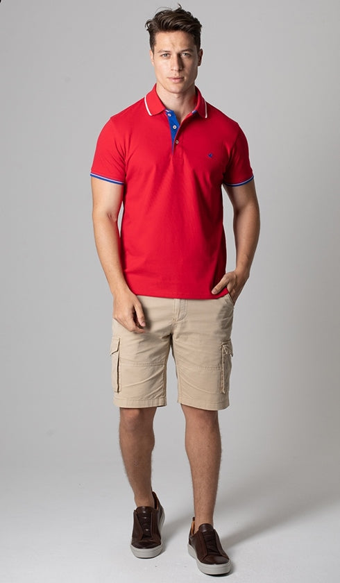 Polo Manga Curta Com Friso Gola Dupla