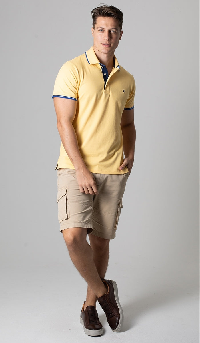 Polo Manga Curta Com Friso Gola Dupla